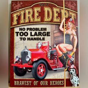 Fire Dept Red Vintage Fire Truck Wall Art – No Problem Too Large to Handle